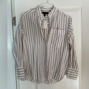 Banana Republic Factory White and Tan Striped Button-Down Shirt